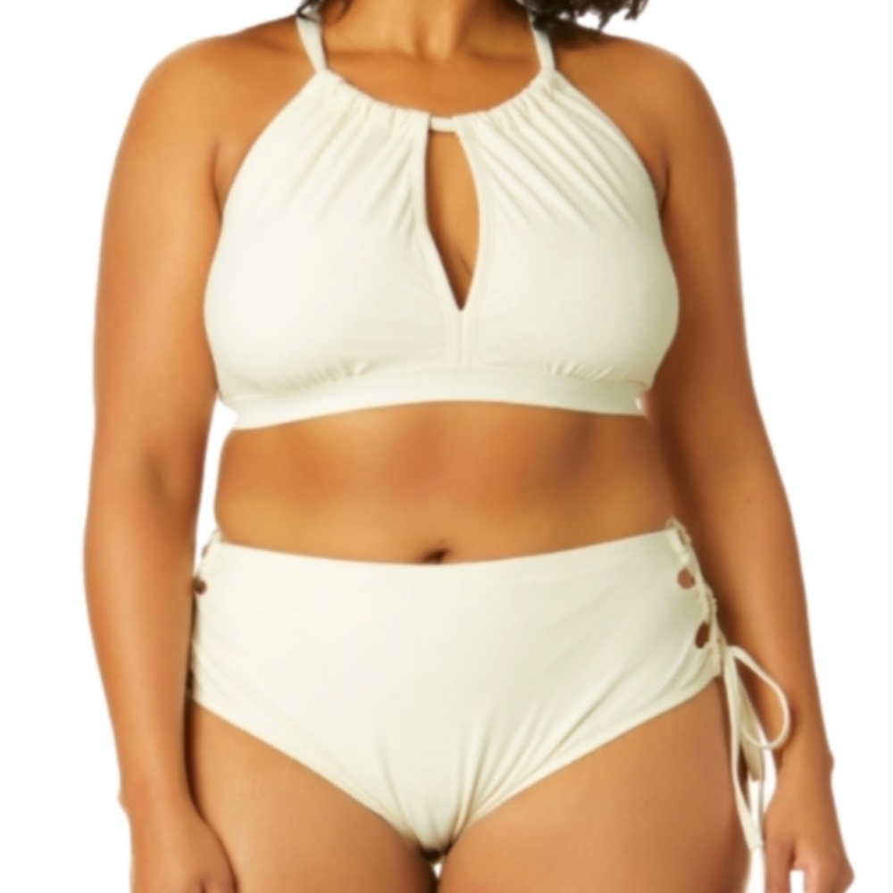 NEW Time and True Piqued Textured Swim Top & Bottoms Cream NWT 24W-26W 3X